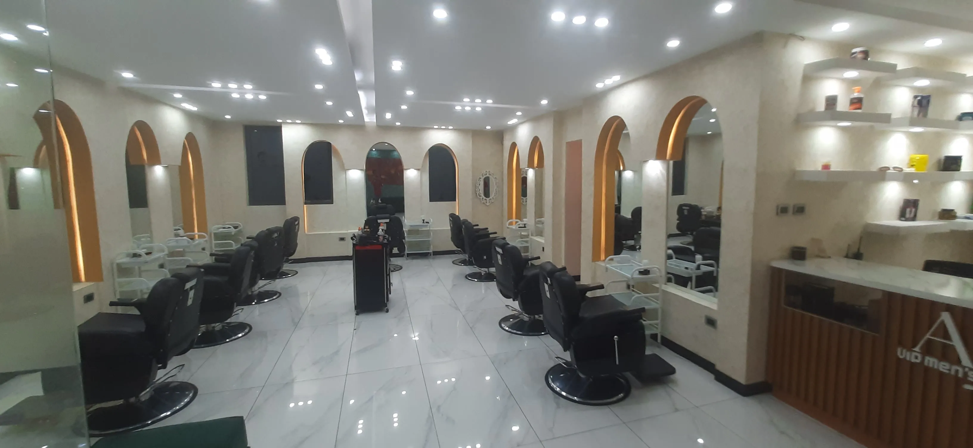 Main salon floor with barber chairs in our Addis Ababa barbershop