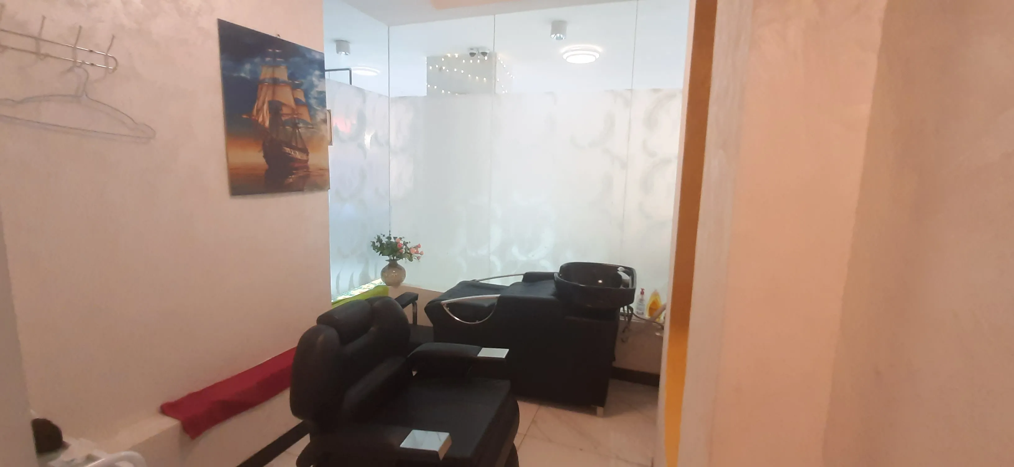 A view of the private VIP hair washing station.